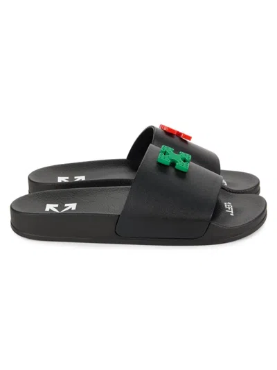 Off-white Men's Meccano Colorblock Logo Slides In Black Red