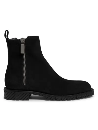 Off-white Round-toe Suede Ankle Boots In Black