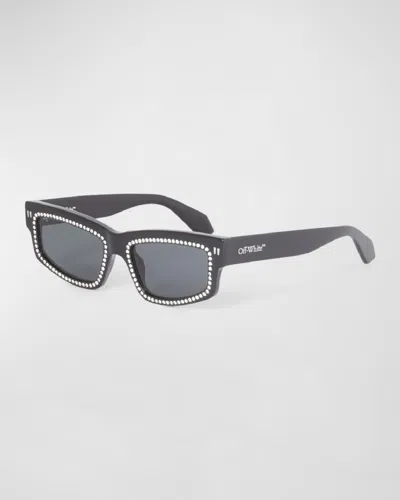 Off-white Men's Miramar Acetate And Crystal Rectangle Sunglasses In Black