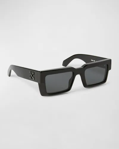 Off-white Men's Moberly Arrows Acetate Rectangle Sunglasses In Black Dark Grey