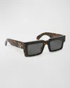 Off-white Men's Moberly Arrows Acetate Rectangle Sunglasses In Havana Dark Grey