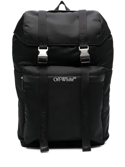 Off-white Black Nylon Backpack With Padded Shoulder Straps And Qr Code For Men