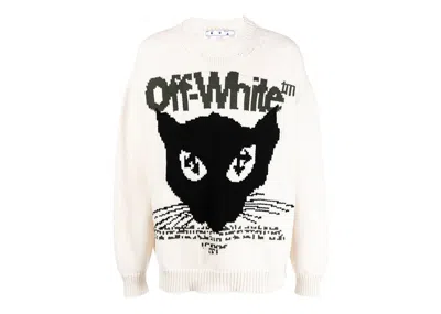 Pre-owned Off-white Men's Off Cat Intarsiaknit Sweater In White/black