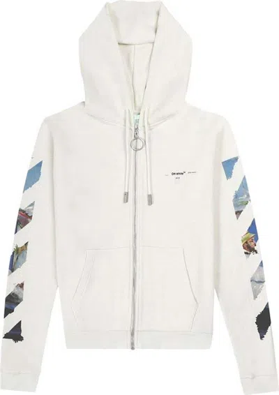 Pre-owned Off-white Men's Off Diag Colored Arrow Zip Hoodie In White
