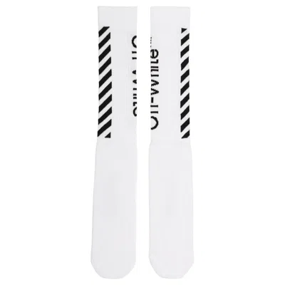 Pre-owned Off-white Men's Off Diag Logo Intarsia Stretch Socks In White/black In Multi
