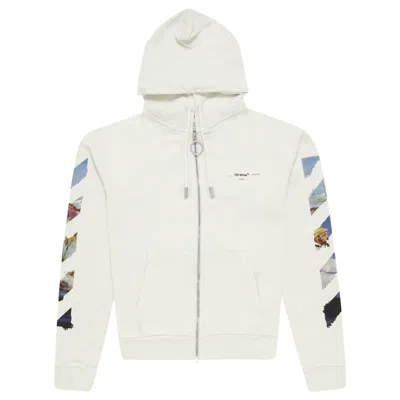 Pre-owned Off-white Men's Off Diag Print Zip Up Hoodie In White