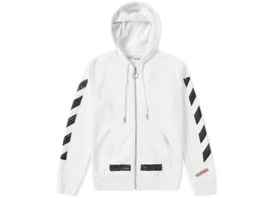 Pre-owned Off-white Men's Off Diagonals Zip Hoodie In White