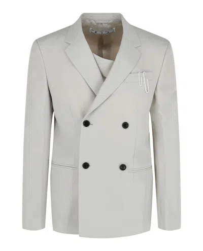 Pre-owned Off-white Men's Off Double Pap Relaxed Doublebreasted Blazer In White