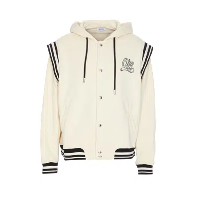 Off-white Off White Men Off Fleece Varsity Hoodie In Neutral