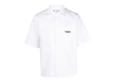 Pre-owned Off-white Men's Off Logoembroidered Short Sleeve Shirt In White