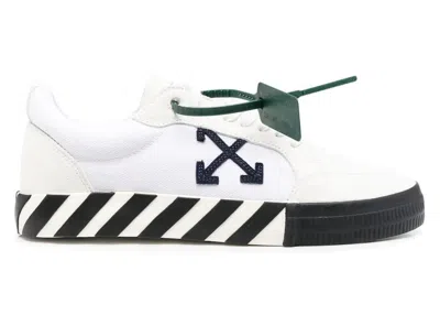 Pre-owned Off-white Men's Off Low Vulcanized Canvas Suede Sneakers In White/navy Blue In Multi