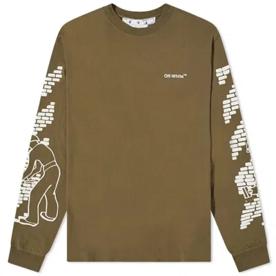 Pre-owned Off-white Men's Off Off Bricks Skate Long Sleeve Tshirtin Army Green/white