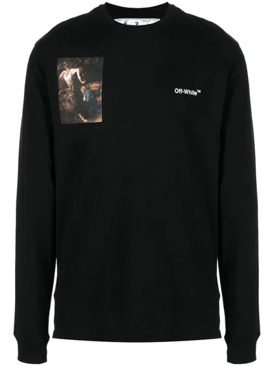 Pre-owned Off-white Men's Off Off Caravag Lute Skate Long Sleeve Tee Shirtin Black/white