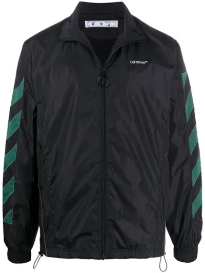 Pre-owned Off-white Men's Off Off Diag Nylon Full Zip Jacketin Black/white In Multi