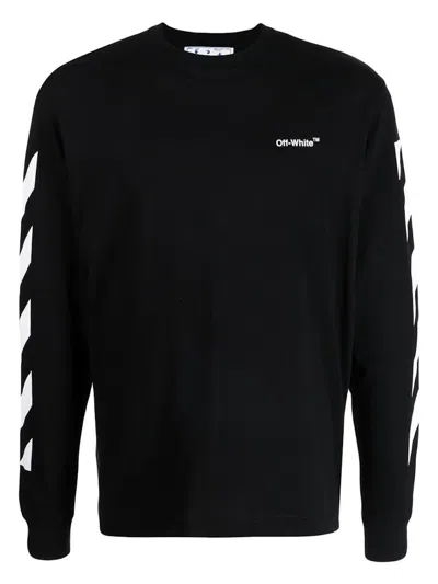 Pre-owned Off-white Men's Off Off Diagonal Helvetica Long Sleeve Tshirtin Black/white