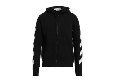 Pre-owned Off-white Men's Off Off Diagonal Knit Zip Hoodiein Black/white