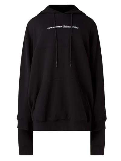 Pre-owned Off-white Men's Off Off Double Sleeves Logo Print Oversized Hoodiein Black/white In Multi