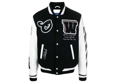 Pre-owned Off-white Men's Off Off Lea Applique Varsity Jacketin Black/white In Multi