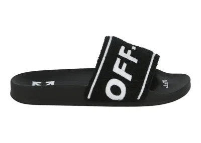 Pre-owned Off-white Men's Off Off Logoembroidered Terry Slide Sneakers In Black/white
