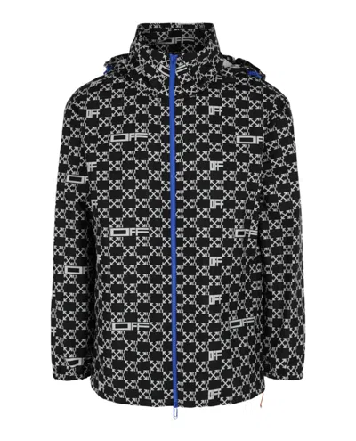 Pre-owned Off-white Men's Off Off Monogram Allover Windbreaker Jacketin Black/white In Multi