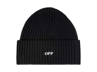 Pre-owned Off-white Men's Off Off Offstamp Loose Knit Beaniein Black/white