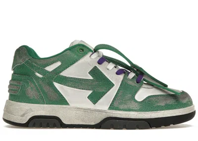 Pre-owned Off-white Men's Off Off Out Of Office Ooo Low Tops Vintage Distressed Leather Sneakers In Green/white