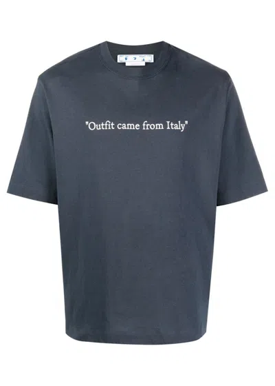 Pre-owned Off-white Men's Off Off "outfit Came From Italy" Print Tshirtin Faded Blue/white In Multi