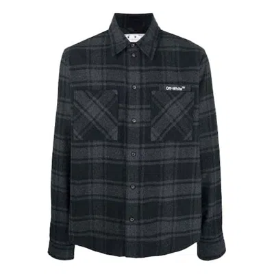 Pre-owned Off-white Men's Off Off Outline Arr Flannel Shirtin Grey/white