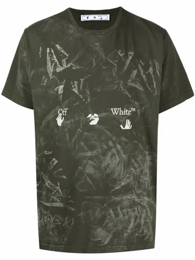 Pre-owned Off-white Men's Off Off Paint Effect Tshirtin Green/white In Multi