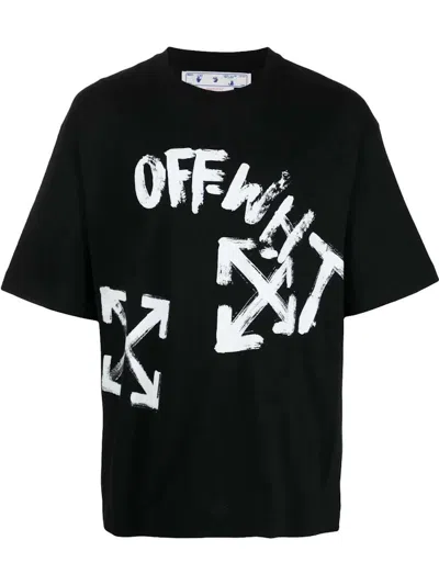 Pre-owned Off-white Men's Off Off Paint Script Over Skate Short Sleeve Tee Shirtin Black/white