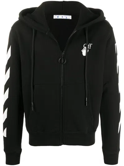 Pre-owned Off-white Men's Off Off Slim Fit Arrows Diag Zip Up Hoodiein Black/white
