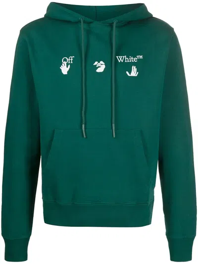 Pre-owned Off-white Men's Off Off Slim Fit Big Logo Hoodiein Dark Green/white