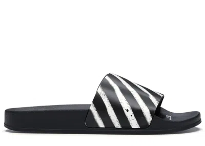 Pre-owned Off-white Men's Off Off Spray Stripes Slider Fw19 Sneakers In Black/white
