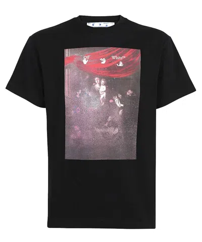 Pre-owned Off-white Men's Off Off Sprayed Caravaggio Short Sleeve Over Tee Shirtin Black/white
