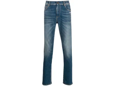 Pre-owned Off-white Men's Off Off Stonewash Skinny Fit Denim Jeansin Medium Blue/white