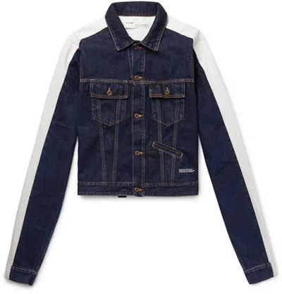 Pre-owned Off-white Men's Off Off Striped Denim Jacketin Dark Blue/white