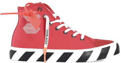 Pre-owned Off-white Men's Off Off Vulcanized Hi Striped Sneakers In Red/white/black