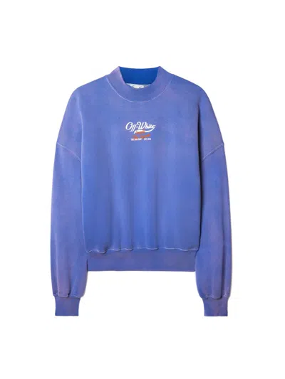 Pre-owned Off-white Men's Off Off Wave Off Boxy Crewneck Sweatshirt In Purple/white