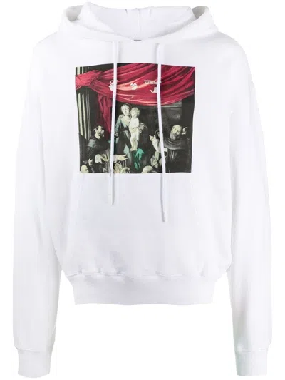 Pre-owned Off-white Men's Off Oversize Fit Caravaggio Painting Hoodie In White/black In Multi