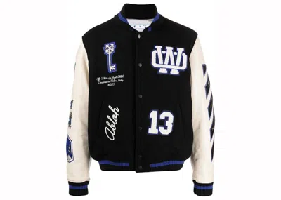 Pre-owned Off-white Men's Off Patchdetailed Bomber Jacket In Black/blue/white
