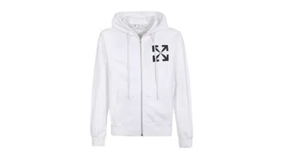 Pre-owned Off-white Men's Off Single Arrow Slim Zip Hoodie In White