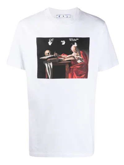Pre-owned Off-white Men's Off Slim Fit Caravaggio Saint Jerome Writing T-shirt In White