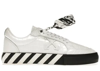 Pre-owned Off-white Men's Off Vulc Low Croco Leather Sneakers In White/black
