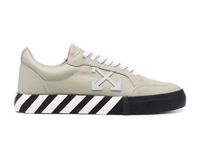 Pre-owned Off-white Men's Off Vulc Low Leather Sneakers In Khaki Green/black/white
