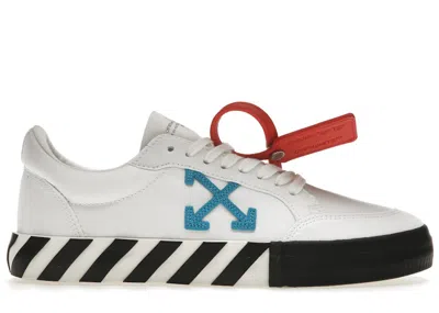 Pre-owned Off-white Men's Off Vulcanized Low Teal Canvas Sneakers In White