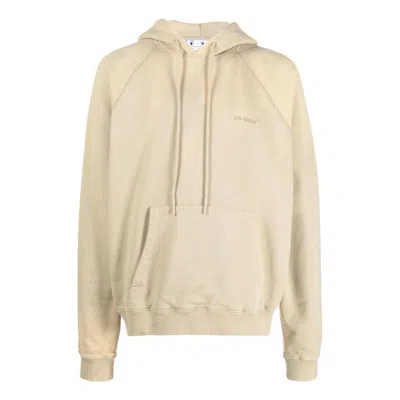 Off-white Men's  Back Stripe Pattern Printing Pullover Hooded Long Sleeves Loose Fit Beige