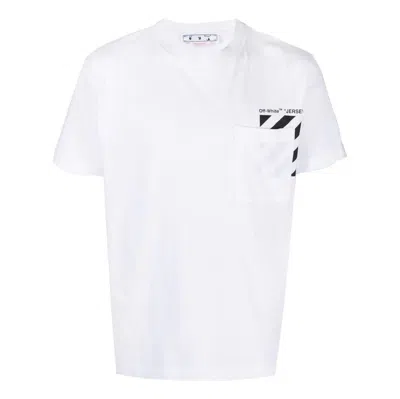 Off-white Men's  Chest Stripe Pocket Round Neck Short Sleeve White T-shirt