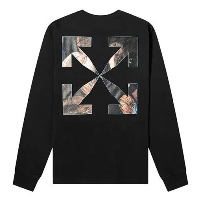 Off-white Men's  C/o Virgil Caravaggio Printing Round Neck Long Sleeves Black T-shirt