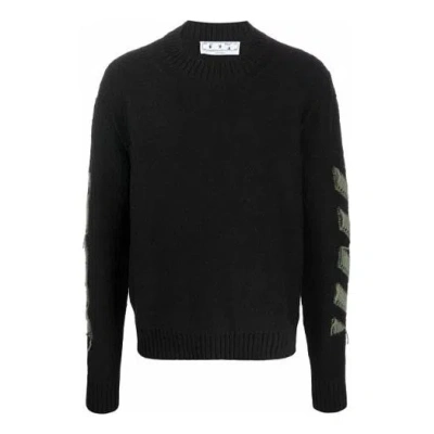 OFF-WHITE MEN'S OFF-WHITE FW21 ARROW PATTERN ROUND NECK PULLOVER WOOL SWEATER LOOSE FIT BLACK