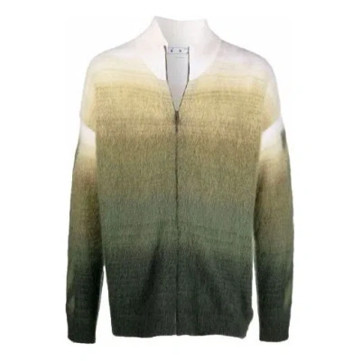 Off-white Men's  Fw21 Arrow Pattern Zipper Cardigan Wool Sweater Loose Fit Green